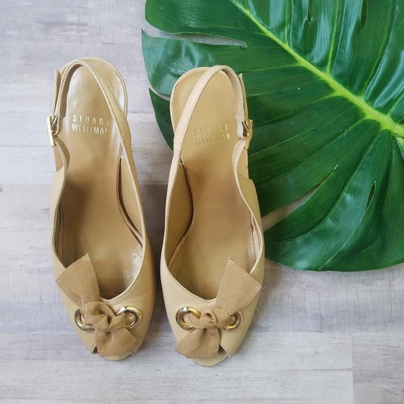 Stuart Weitzman Shoes - Stuart Weitzman Bow Peep Toe Slingback Heels